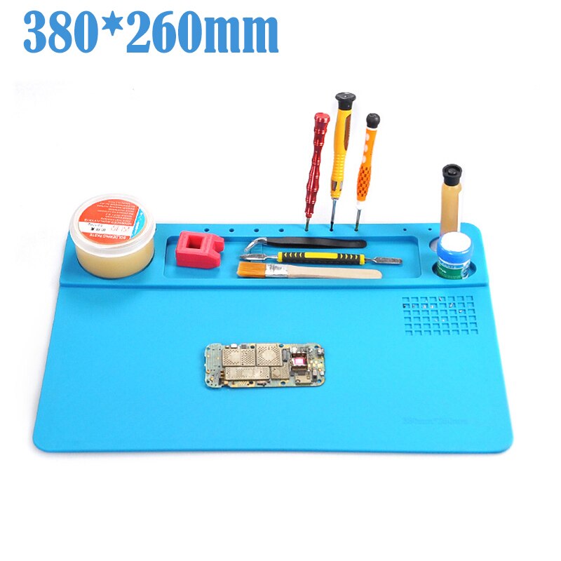 300*200mm Insulation Pad Heat-Resistant Silicon Soldering Mat Work Pad Desk Platform Solder Rework Repair Tool Station: Silver
