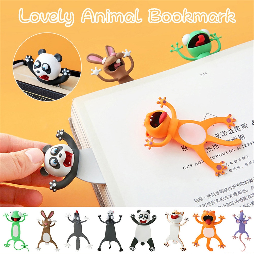 1PC Cartoon Animal Style 3D Stereo Bookmarks PVC Material Book Markers Student Animal Shape Reading Bookmark Stationery