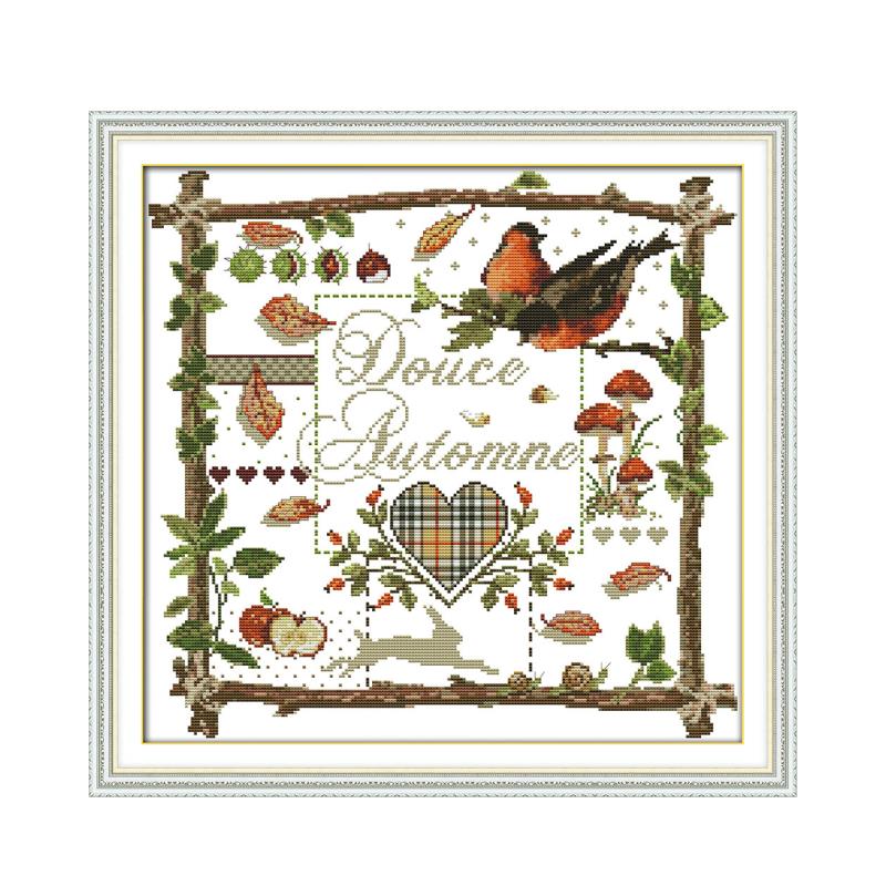 Golondrinas en otoño, kit de punto de cruz, patrón de flores de animales, lienzo impreso, bordado artesanal, suministros de costura, bolsa