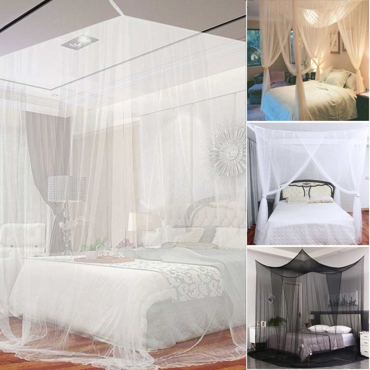 Summer Black/ White Mosquito Net Lace Canopy Curtain Baldachin Netting Quarto Doors For Double King Size Bed