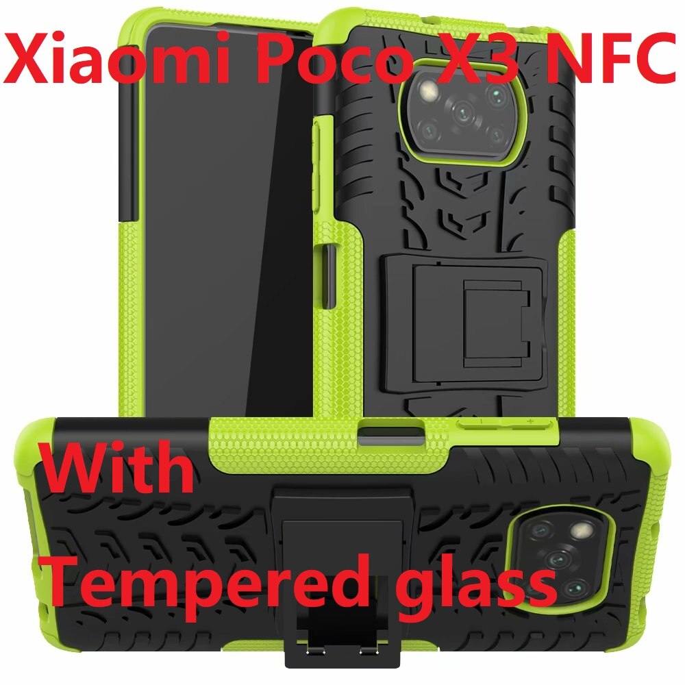 Armor telefoonhoesjes voor xiaomi poco  x3 nfc-hoesje + gehard glas, zachte pc-gel, hybride bescherming, siliconen harde hoes