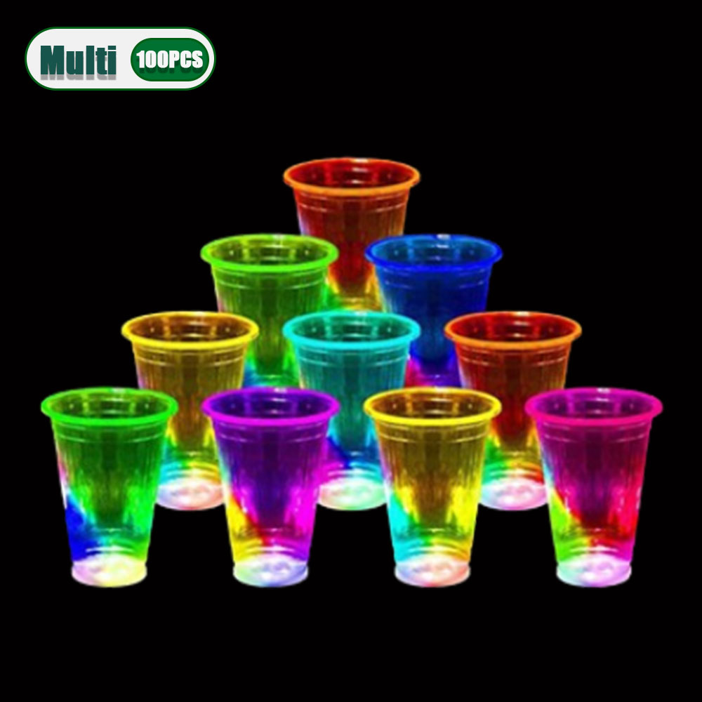 20-100 stuks led-glowbekers voor kamperen en feestjes, kristallen lichtgevende barbenodigdheden met 7 kleurveranderende standen, neonkleurige feestbekers, feestartikelen
