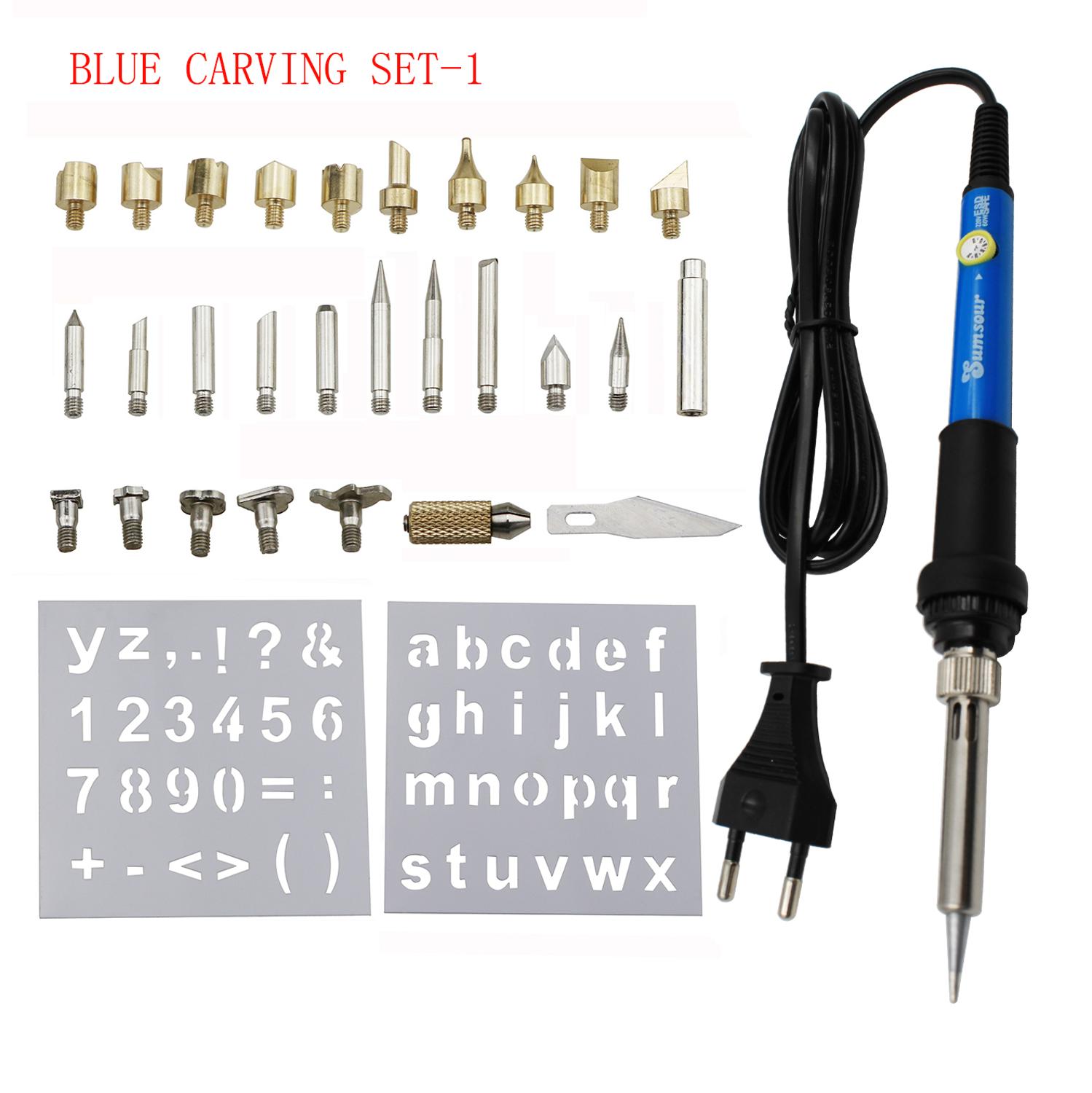 60W 80W Wood Burning Carving Pyrography Pen Kit Adjustable Temperature Soldering Iron Welding Wood Embossing Burning Repair Set: 110V US Plug / 60W set-1