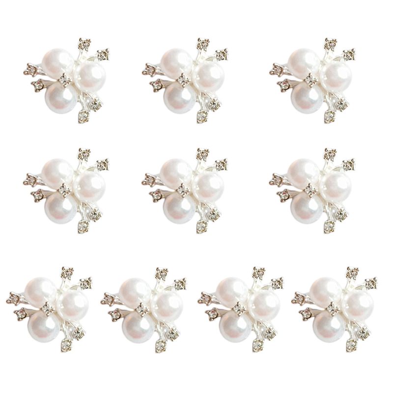 10Pcs Pearl Rhinestone Flower Embellishments Brooc... – Grandado