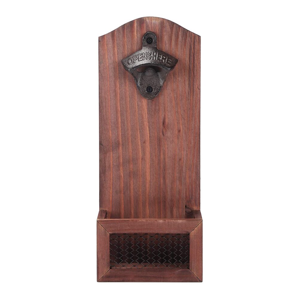 Wall Mounted Bottle Opener Wooden Refrigerator Mount Home Decor Fathers Day Wood Bottle Opening Board Beer Opener Cap: Hanging wall