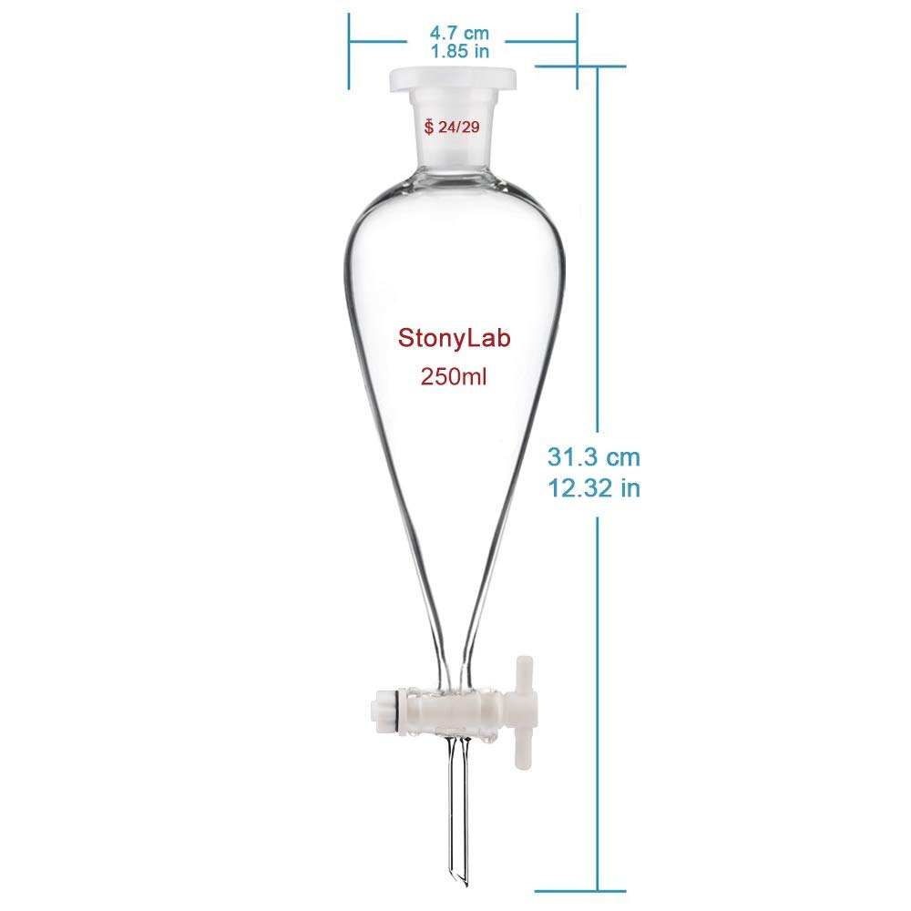 1pcs 250ml pear-shaped Clear And Thick Separating Funnel with PTFE Piston for Lab experiment