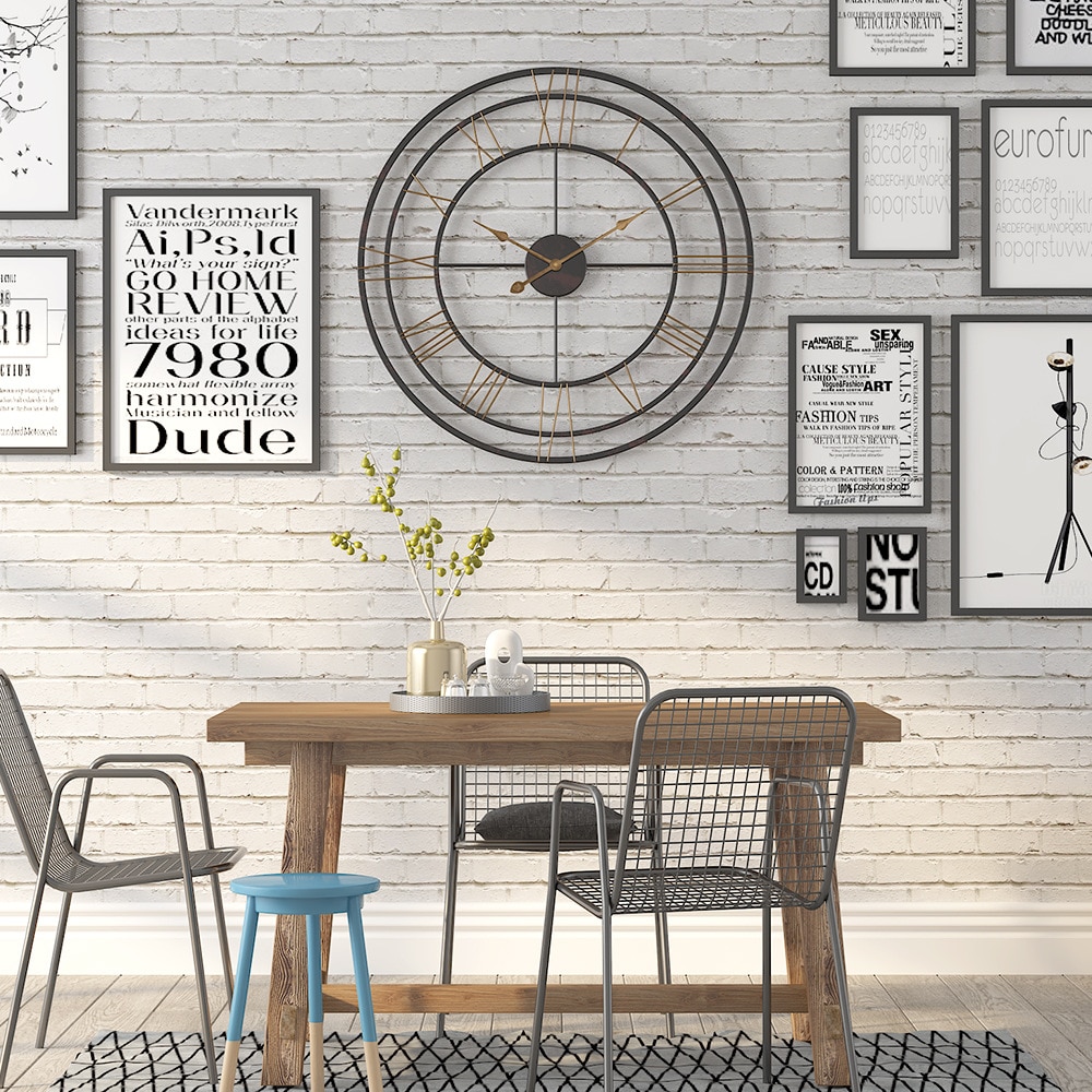 Suuri seinäkello retro eurooppalaistyylinen seinäkello kotitalous makuuhuone rauta taide kello seinäsisustus musta kehys isot kellot 50cm