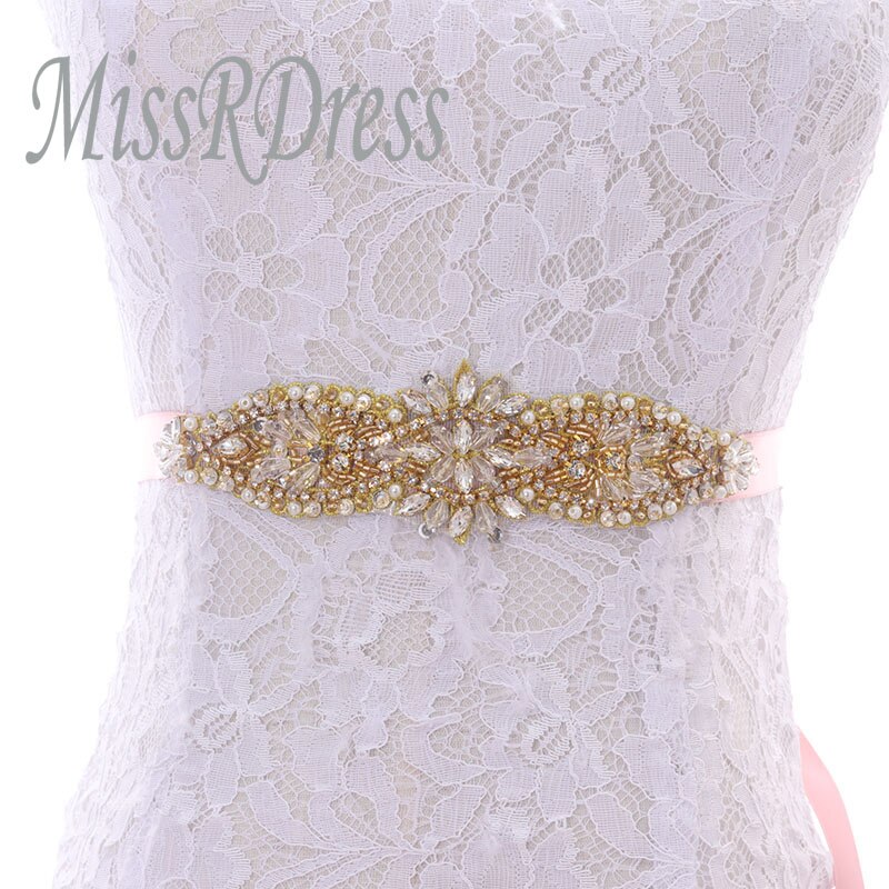 Missrdress håndlavede perler bryllupsbælte guld rhinestones brude sash perler krystal brude bælte til brudekjoler  jk890