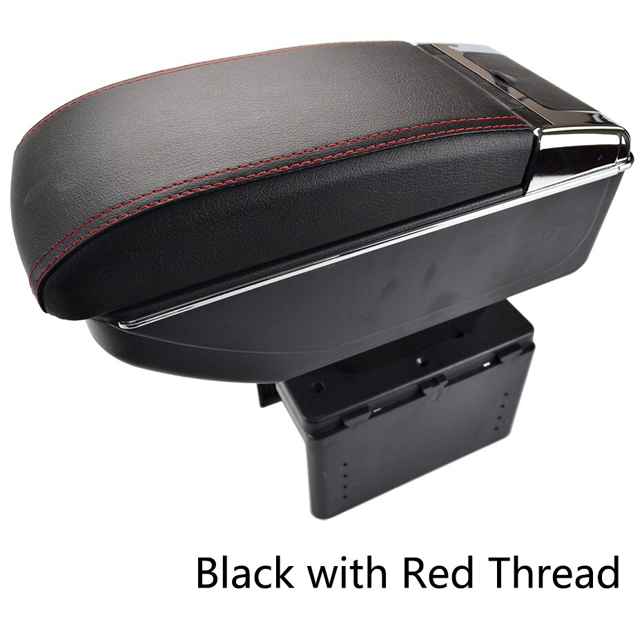Boîte de rangement universelle, Console centrale, accoudoir double couche, Console de voiture en cuir PU: Red Thread