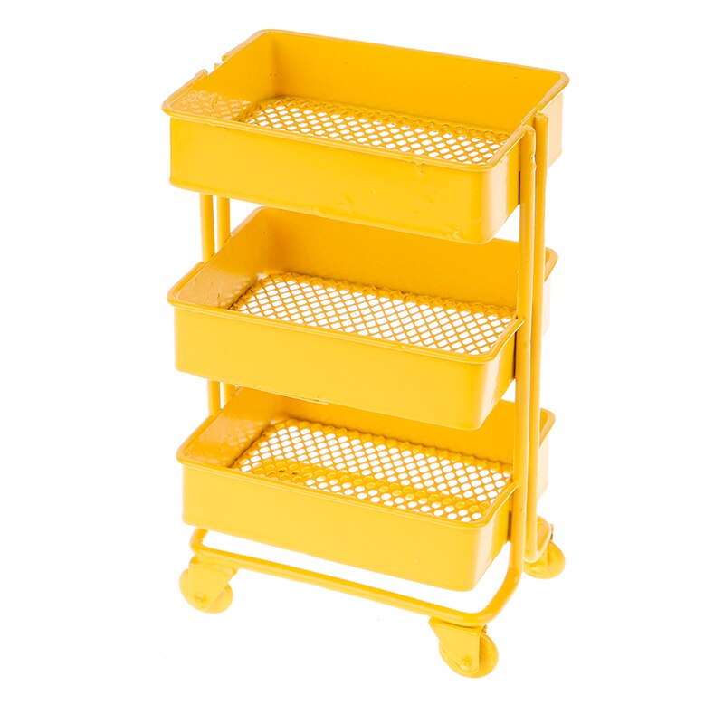 Latest 1:12 Dollhouse Miniature Furniture Shelf Bookshelf With Wheels Storage Display Rack Dollhouse Furniture Accessories: Yellow