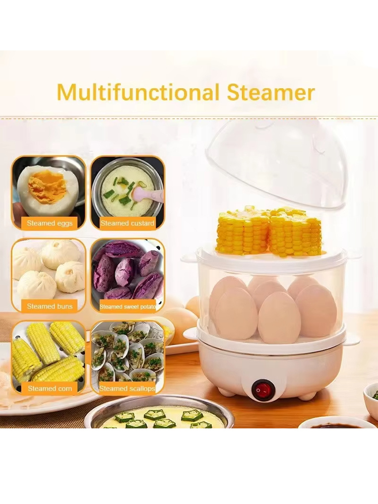 Double Layer Egg Cooker Hard Boiled Egg Cooker Anti-dry Electric Egg Boiler with 40mL Measuring Cup Steam