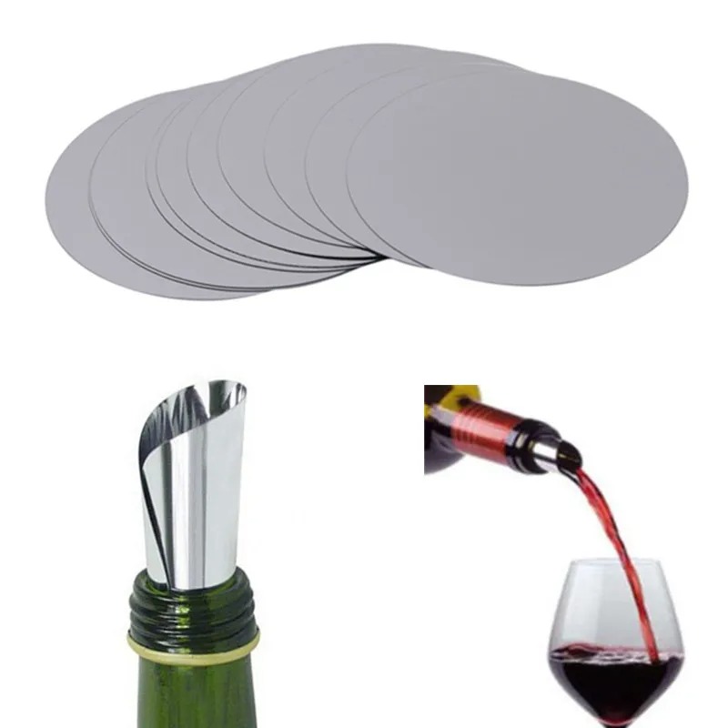 10Pcs Aluminum Foil Wine Pourer Film Flexible Drip Stop Pour Spouts Disk Round Leak-proof PET Pour Spouts Disk Stopper