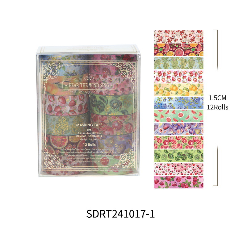 12Pcs Fruits Washi Tapes Scrapbooking Supplies Washitape Gold Foil Stamping Ocean Diary Cinta Adhesiva Decorativa Washi Tape Set: WHITE
