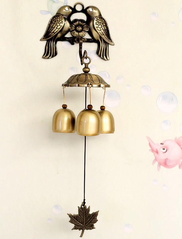 Buf koperen vogel windgong antieke huisdecoratie bellen windgong luxe retro wandhanger: Drie klokken