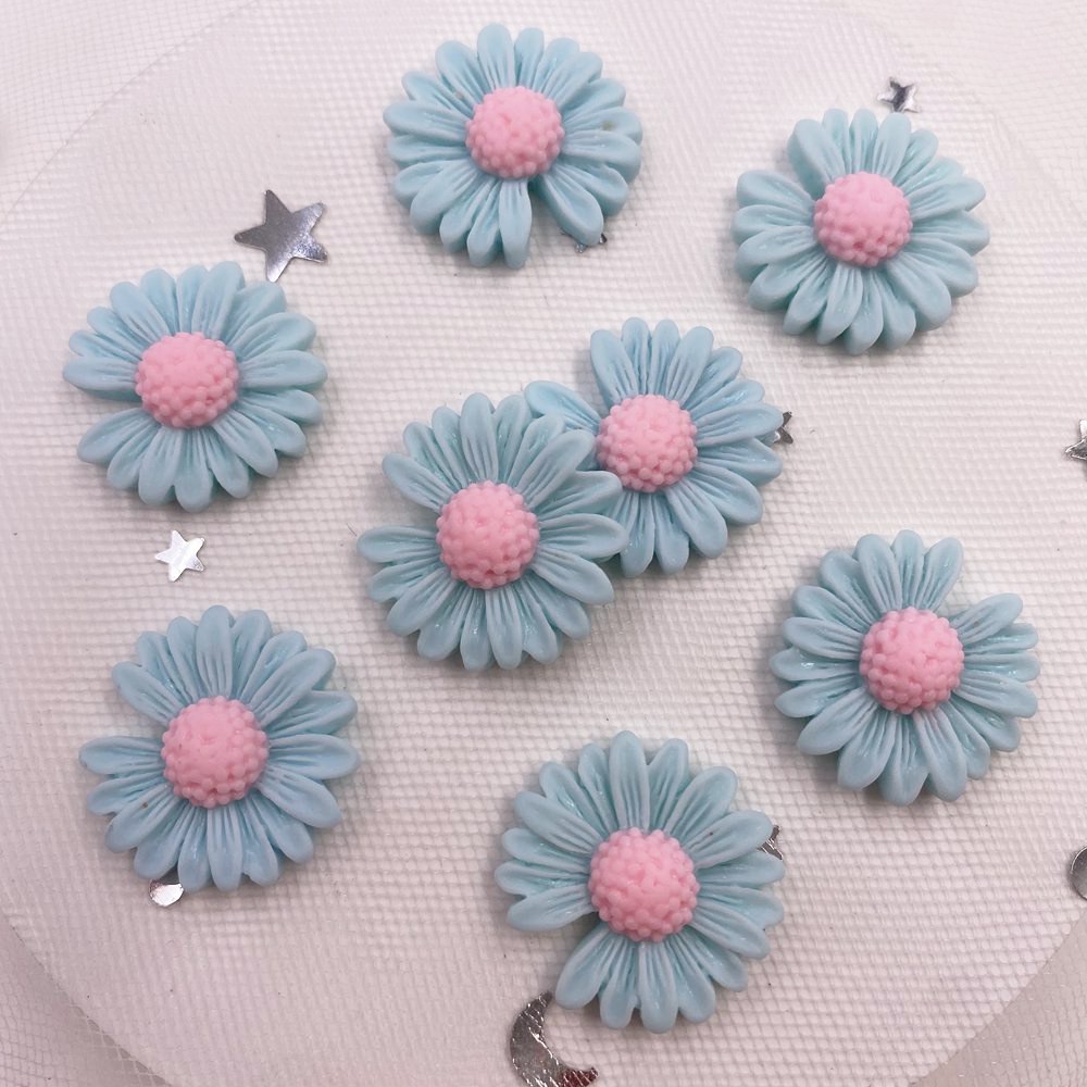 20 piezas de resina con huecos, margaritas y flores planas, cabujón de piedra en miniatura, bricolaje, álbum de recortes, artesanía, accesorios de decoración del hogar OH44: Azul cielo