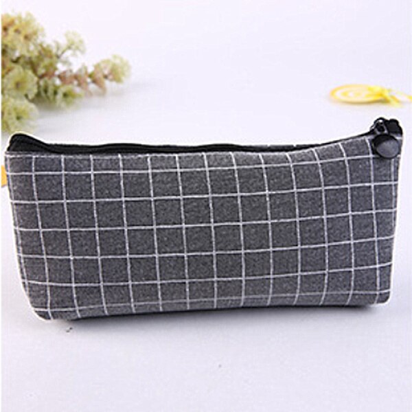 1pcs Canvas Geometric Pencil Case School Color Cute Kawaii Simple Striped Grid Solid Pencil Bag Pouch Students Office Supplies: 289
