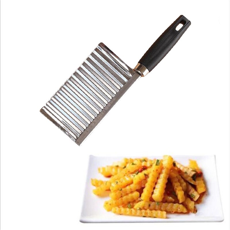 Rustfrit stål kartoffel bølgekantet skærekniv fransk grøntsag køkken kartoffelskræller skærer madlavning stegeværktøj