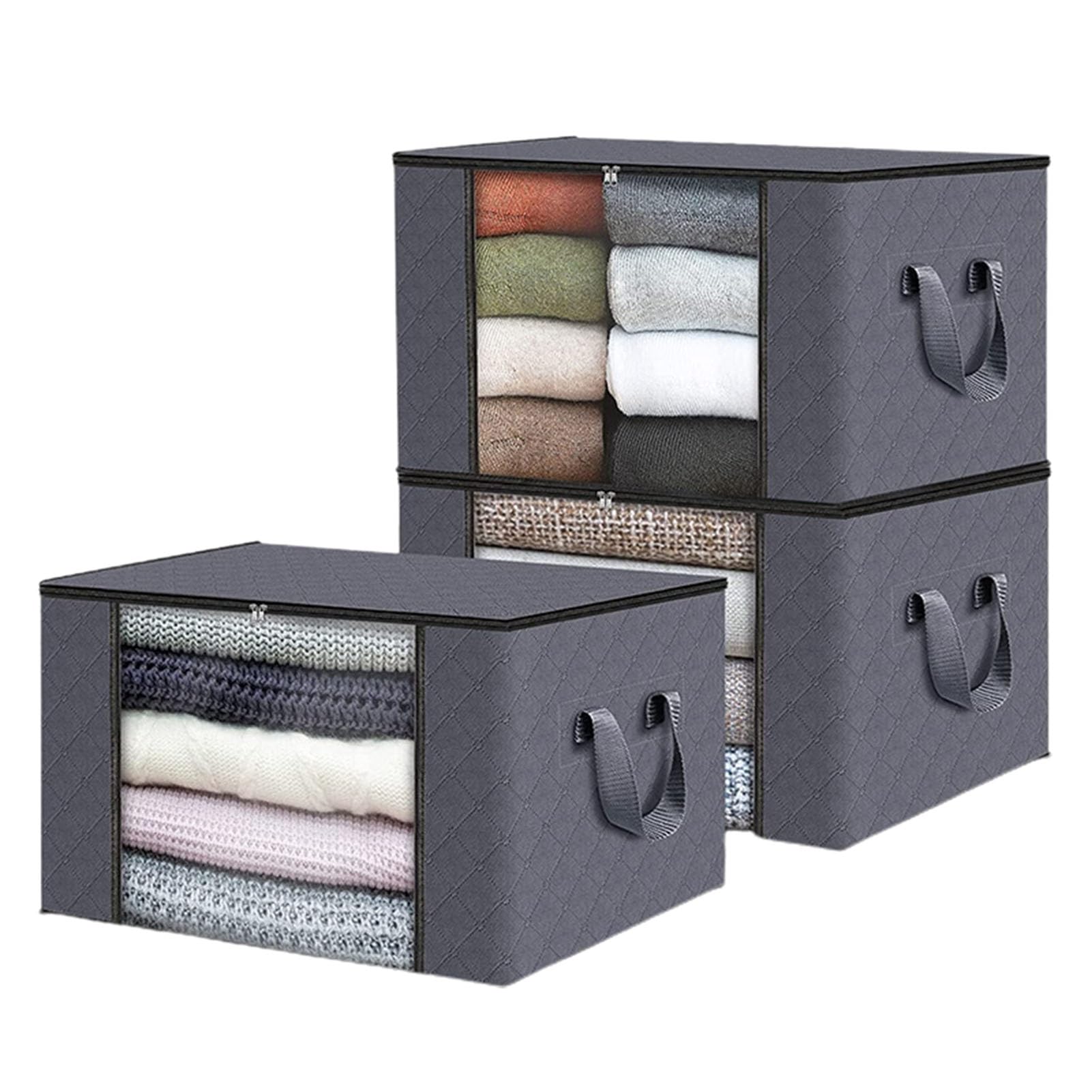90L Sturdy Under Bed Storage Containers Organizer Large Capacity Clothes Bins and Bedroom Foldable Storage Bag with Clear Window: light yellow