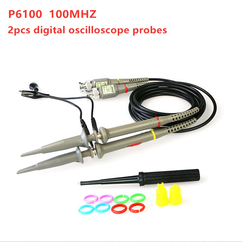 1X 10X 100 Mhz Alligator Clip Test Probe Accessoires P6100 2Pcs Hoge Precisie Oscilloscoop Probe Test Lijn Probe