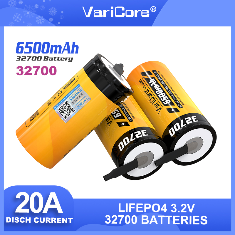 VariCore 3.2V 32700 6500mAh LiFePO4 Bateria 35A Descarga Contínua Máxima 55A Bateria de alta potência + folhas de níquel