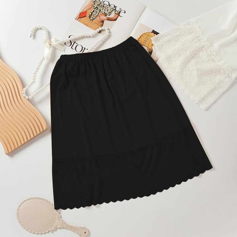 Women Skirt Extender Knee Lace Slip Hollow A-Line Half Extenders Women Lady Lace Casual Skirt Underskirt Petticoat: black / XL