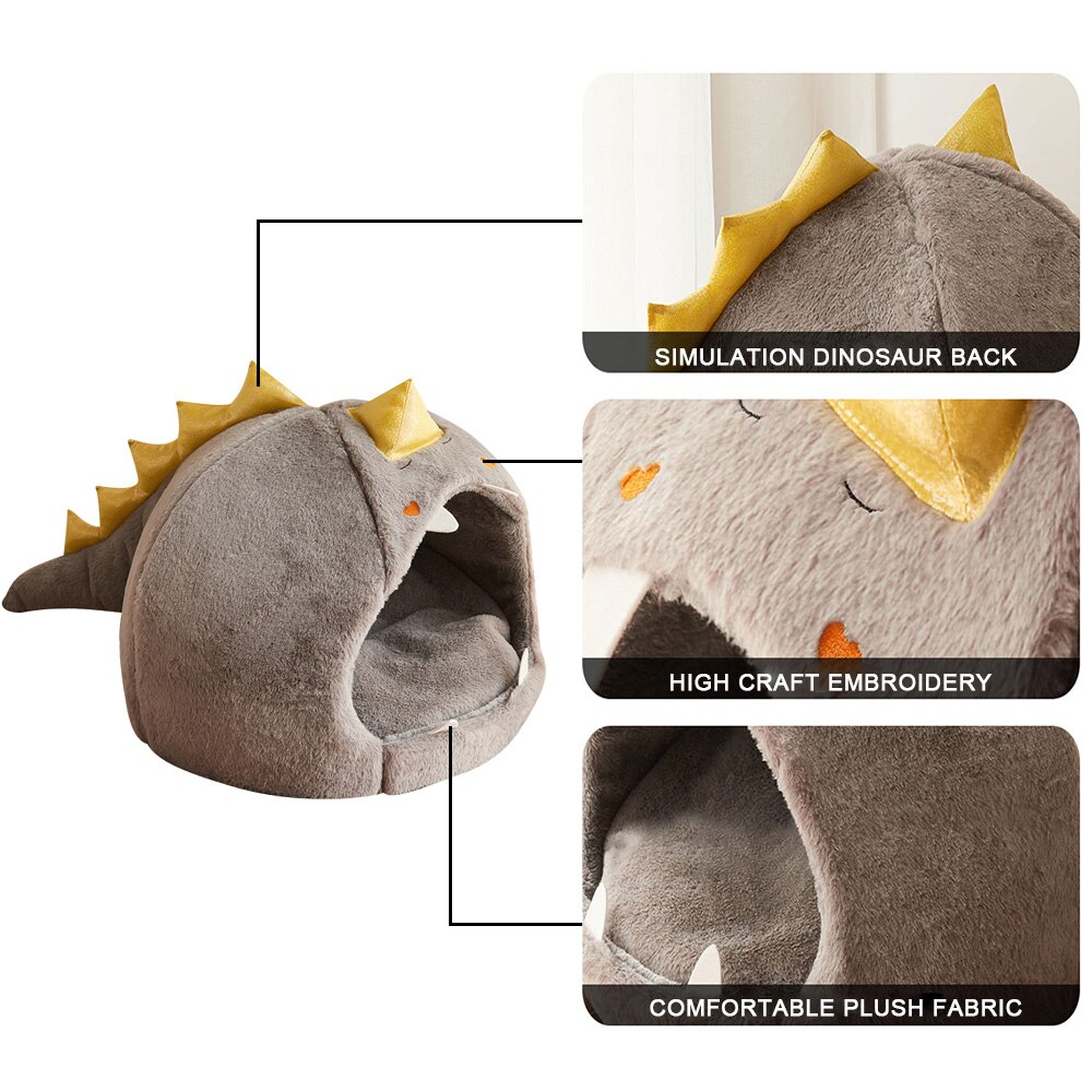 Comfy Pet Sleeping House For Small Dog Dinosaur Shape Soft Round Pet Cat Bed Cushion Detachable Washable Kitty Puppy Accessories