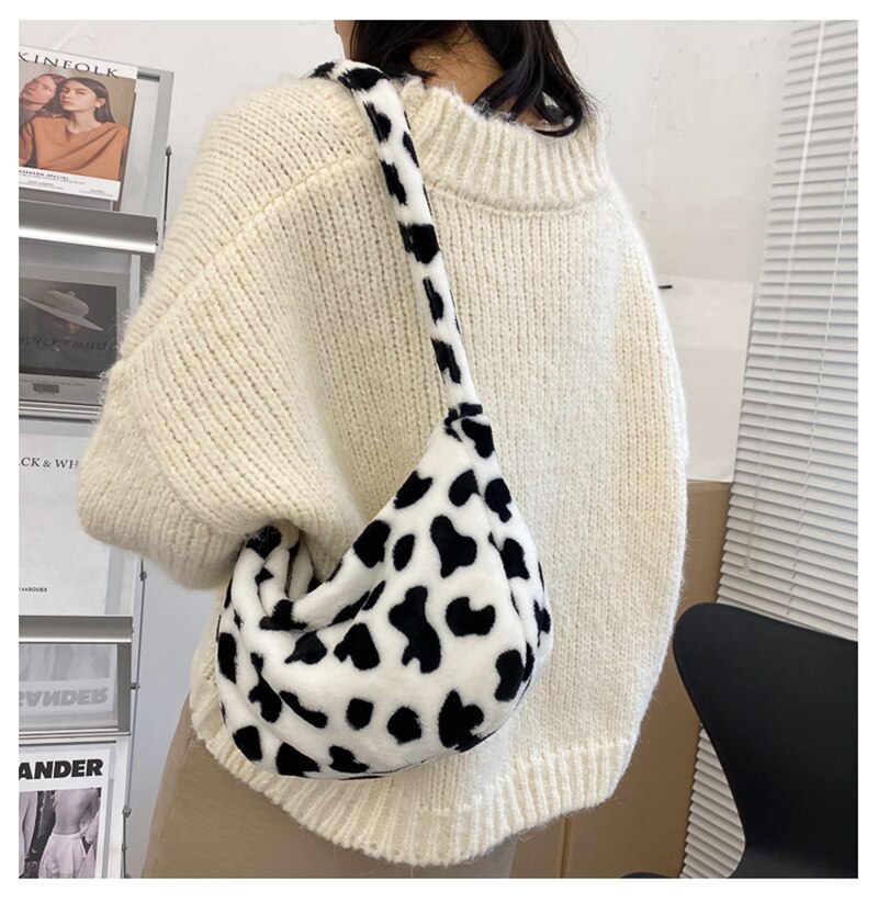 Koreanische ulzzang-plüschkuh-damentasche  y2k vintage harajuku kawaii große handtasche süße vintage-damenschultertasche