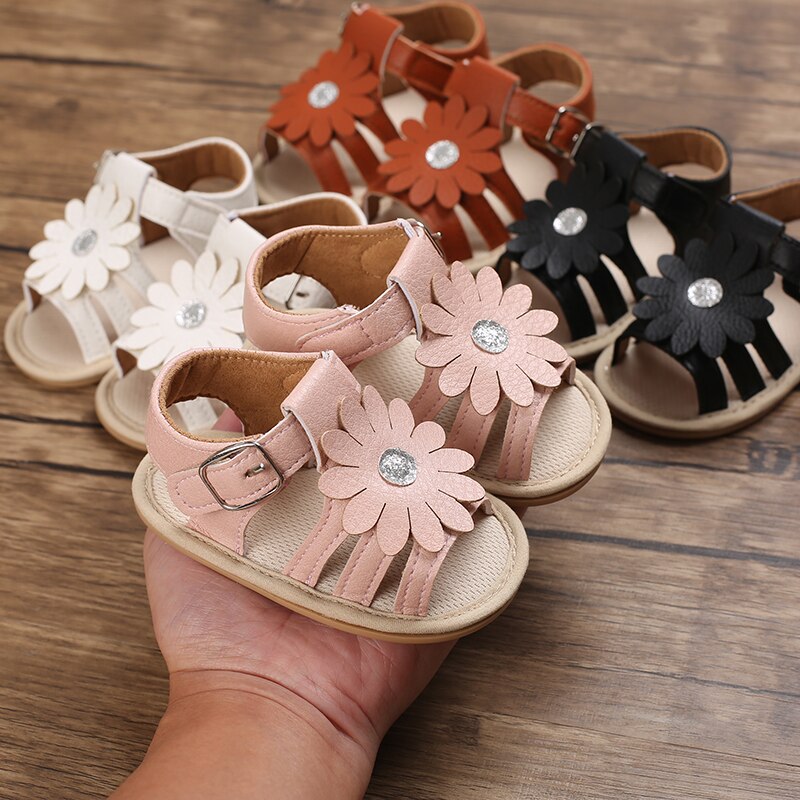 Emmababy 2022 Baby Girl Shoes Floral Cutout Leather Soft Sandals Walking Birthday Infants First Walker