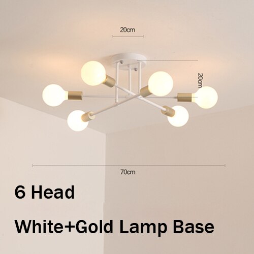 Loftslamper vintage multipel  e27 lampe fod sort/hvid/guld til stue / spisestue / soveværelse led loftslampe: 6 hoved hvidguld