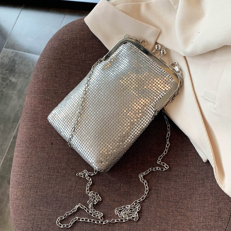 metálico de Casual Ladis bolsos de tipo Clutch y bolsos de hombro bolsa de la cadena de cuero Mini BOLSA mujer bolsa