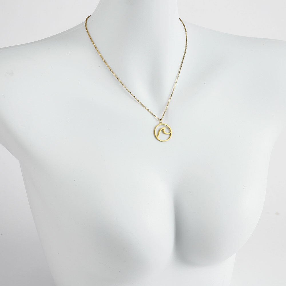 Rvs Wave Ketting Ronde Penadnt Wave Ketting Voor Vrouw/Meisje/Man Strand Accessoires Sieraden