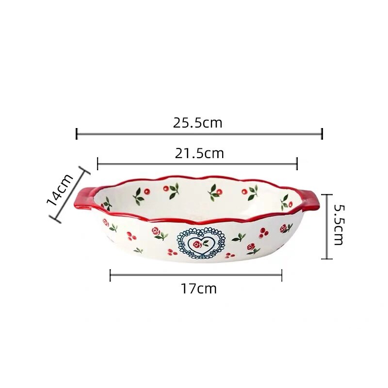 Ceramic Baking Dish Roasting Lasagna Pan Rectangular Dish Bakeware with Handle Microwave Hand-painted Dessert Plate: J