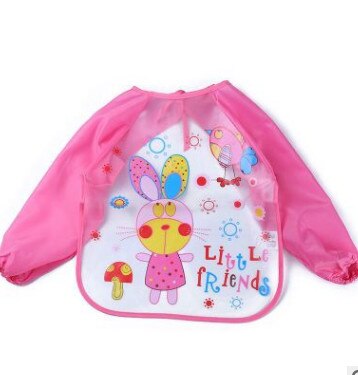 Cartoon Kinderen Slabbers Spuugdoekjes Lange Mouw Art Schort Dier Kiel Todders Waterdichte Burp Kleding Zachte Voeden Eet Slabbetjes: Pink rabbit