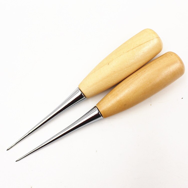 Canvas Shoes Repair Threader Stitch Needle Wooden Handle Punch Steel Awl Hole Maker Cone Leather Craft Sewing Supplies 5pc/lot