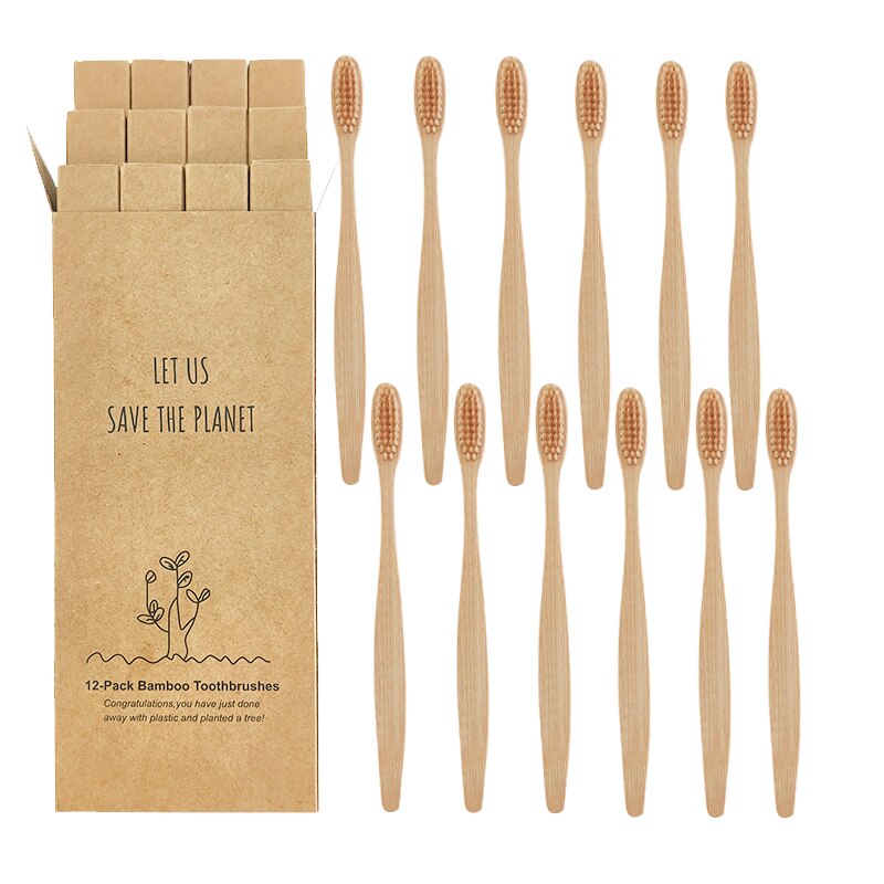 Brosse à dents en bambou naturel coloré, charbon de bois naturel, rampe souple , 12 pièces
