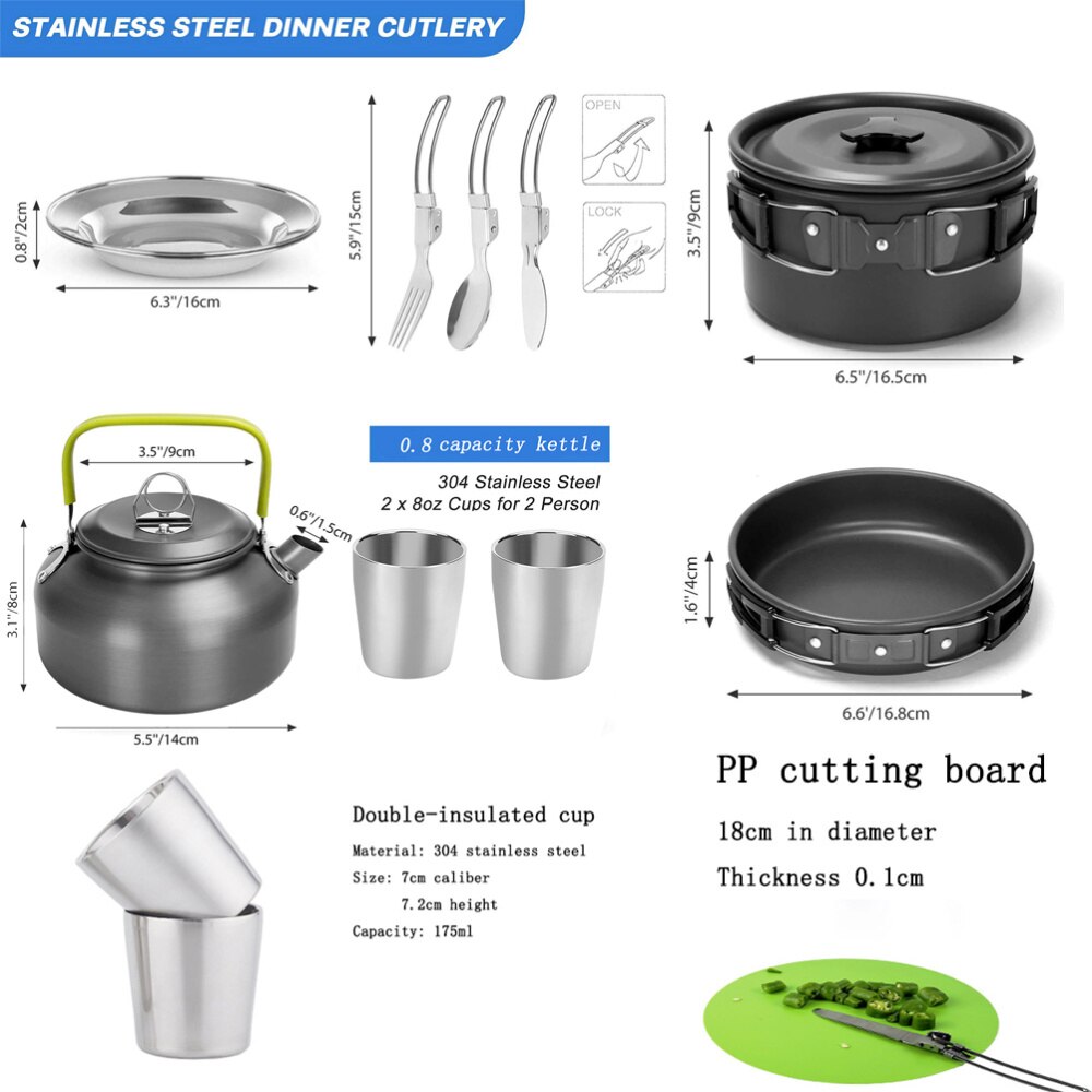 1 Set 18 Pcs Outdoor Cooker Camping Cookware Multipurpose Kitchenware