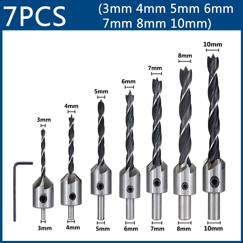 3mm-6mm hcs counter sink drill reamer drill set wood chamfer counter hole drill plyot cutter hole drill