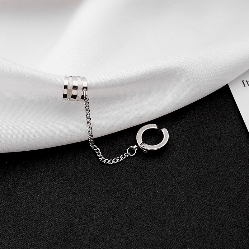 Neue Punk Edelstahl Clip Ohrring für Jugendliche Frauen Männer Ohr Manschetten Straße Kühlen Schmuck 1Stck Silber Farbe kette Ohr Clip
