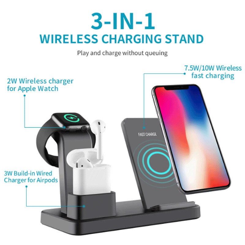 3 in 1 Draadloze Oplader Standhouder Base Dock Station Snel Opladen Dock Station Voor iPhone Voor Apple Horloge Dock airpods