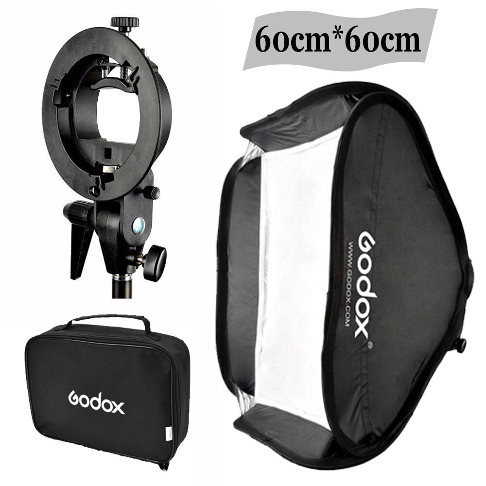 Godox Studio Photo Flash Softbox Light Kit 60 x 60cm / 24" * 24" + S Type Bracket Bowens Mount Speedlite Soft Box 60x60 cm Set