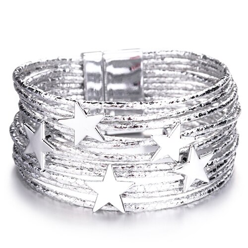 Flashbuy Star Leather Bracelet for Women Simple Multi-layer Magnetic Charms Bangles Party Jewelry: 4