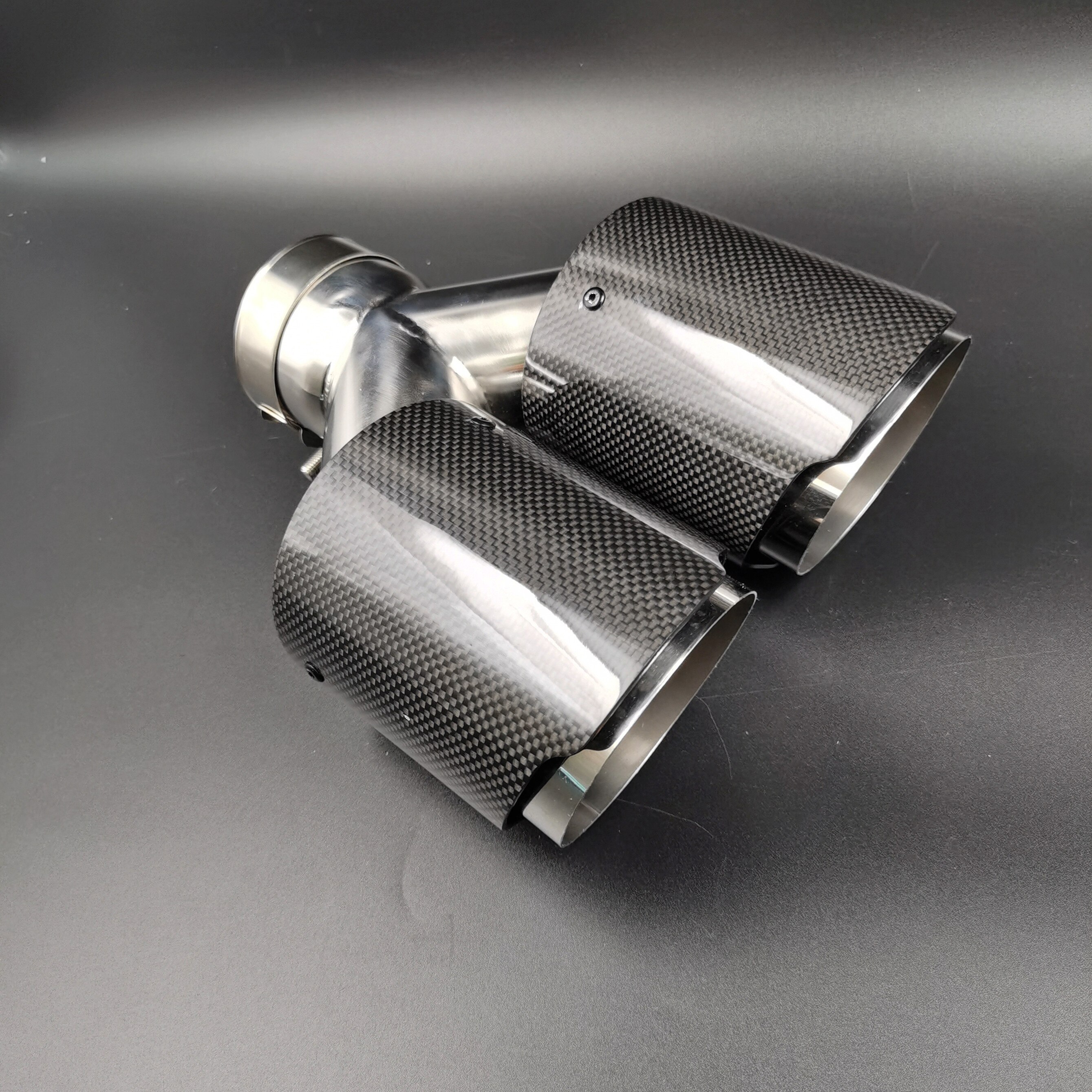 1PCS Y Style Universal Dual Glossy Carbon Fiber Exhaust Tip Muffler For Any Cars exhaust pipe For Akrapovic