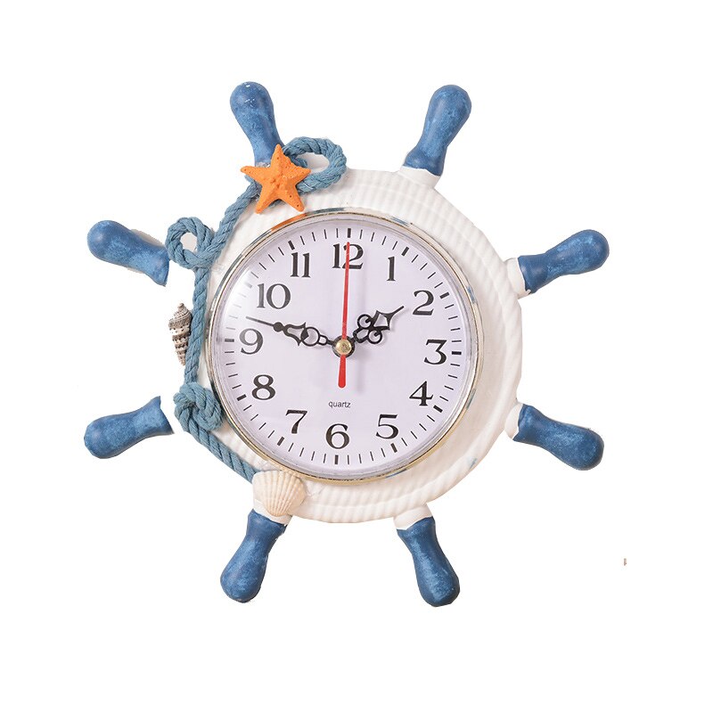Wall Clock Casual Home decoration Mediterranean Sea Sailing Clock Needle Single Face Ship's Anchor Helmsman Household Supplies