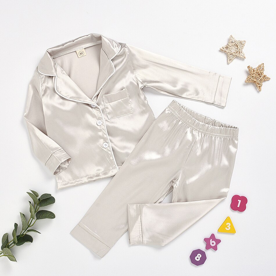 Ensemble pyjama pour enfants, costume pour bébé, vêtements pour enfants, tout-petits, garçons et filles, coton, soie, satin, ensemble haut et pantalon uni, vêtements de maison