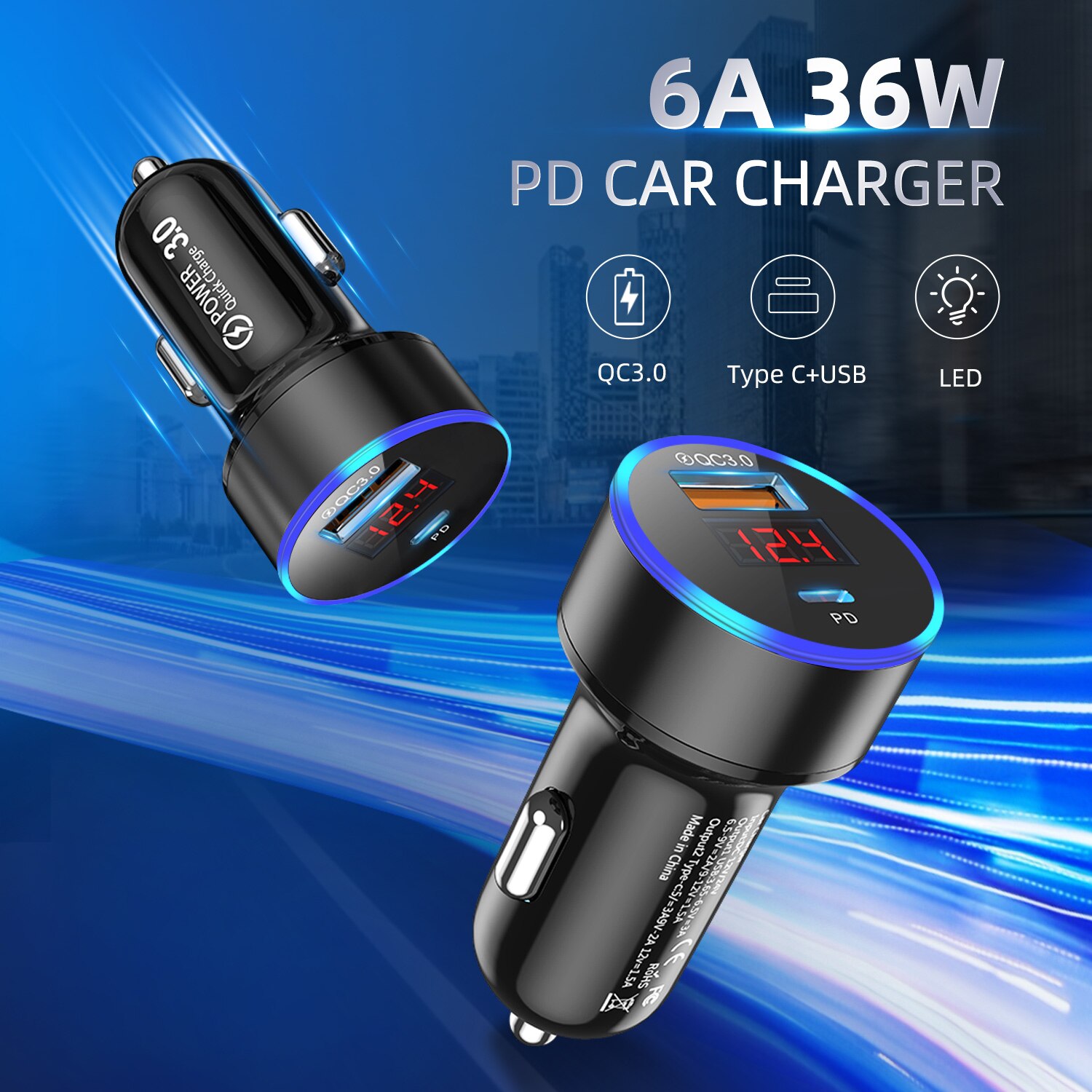 Gtwin 36w metal duplo usb carregador de carro display digital usb c pd carregador de carro para samsung nota 20 ultra s20 telefone auto carregador rápido