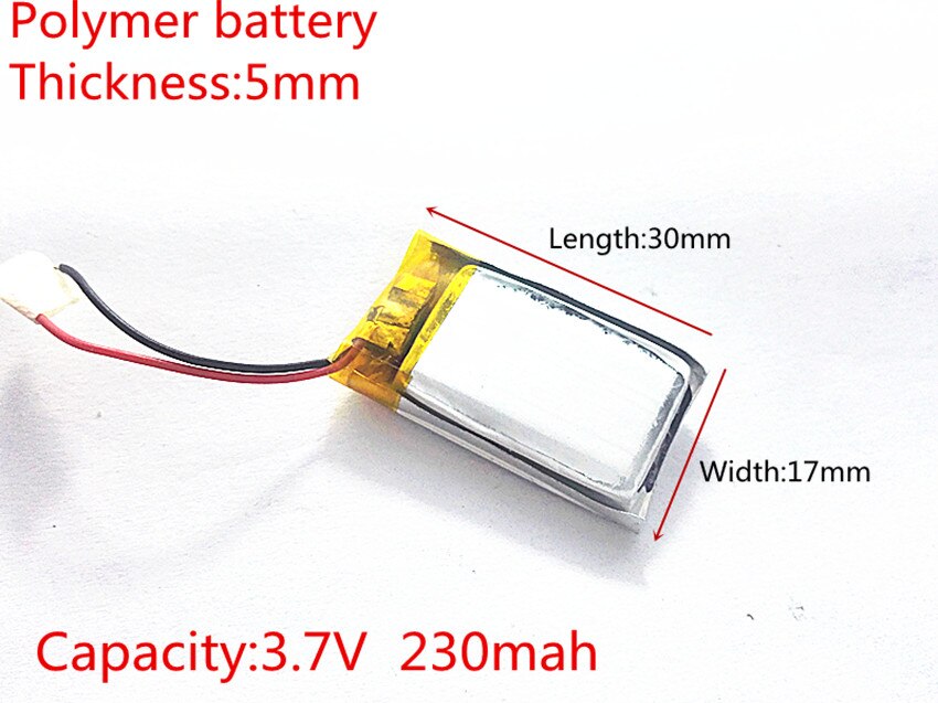 3.7V 230mAh 501730 Lithium Polymer LiPo Rechargeable Battery ion cells For Mp3 Mp4 Mp5 DIY PAD DVD E-book headset