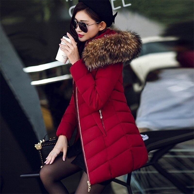 ZOGAA Brand Winter Long Jacket Women Big Fur Hooded Long Parkas Female Thick Warm Jacket Coat Solid Slim Zipper Overcoat Outwear