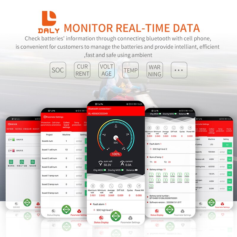 Daly BMS Accessories Bluetooth USB-UART USB-RS485 USB-CAN SOC Indicator Touch LCD Screen NTC Parallel Module For Daly Smart BMS