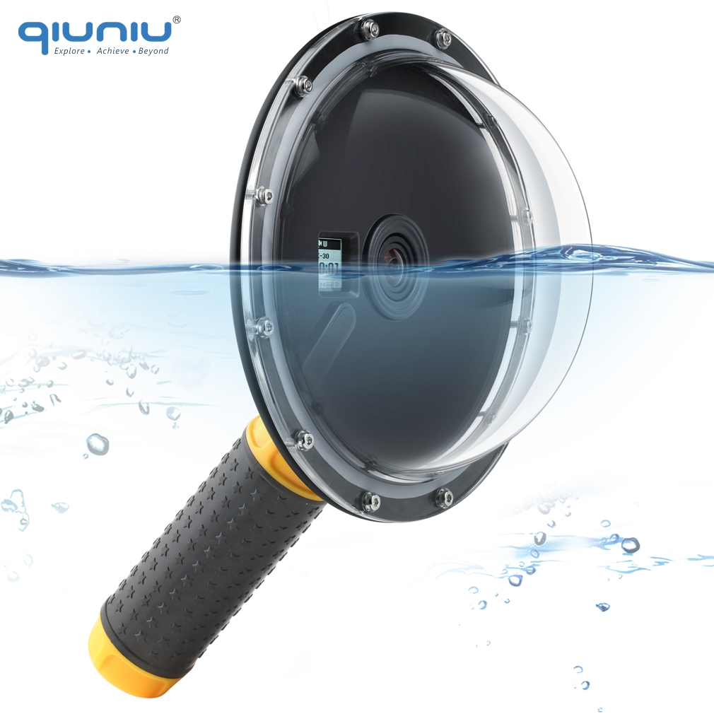 QIUNIU 6 "Aluminium Dome Poort 45M Onderwater Waterdichte Duik Behuizing Case Lens Cover voor GoPro Hero 4 3 + 3 Go Pro Accessoire