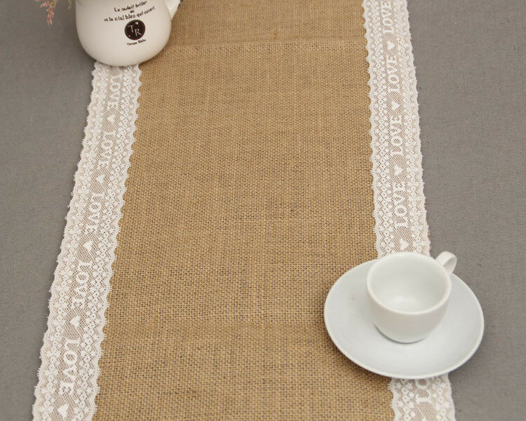 Vintage hvid jul blonder jute linned hessian burlap country event fest leverancer bryllup dekoration bordduk løber